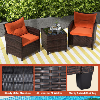 3 Pieces Rattan Patio Furniture Set with Washable Cushion, Orange Patio Conversation Sets at Gallery Canada