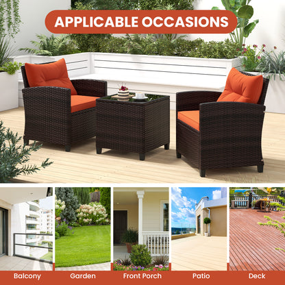 3 Pieces Rattan Patio Furniture Set with Washable Cushion, Orange Patio Conversation Sets at Gallery Canada