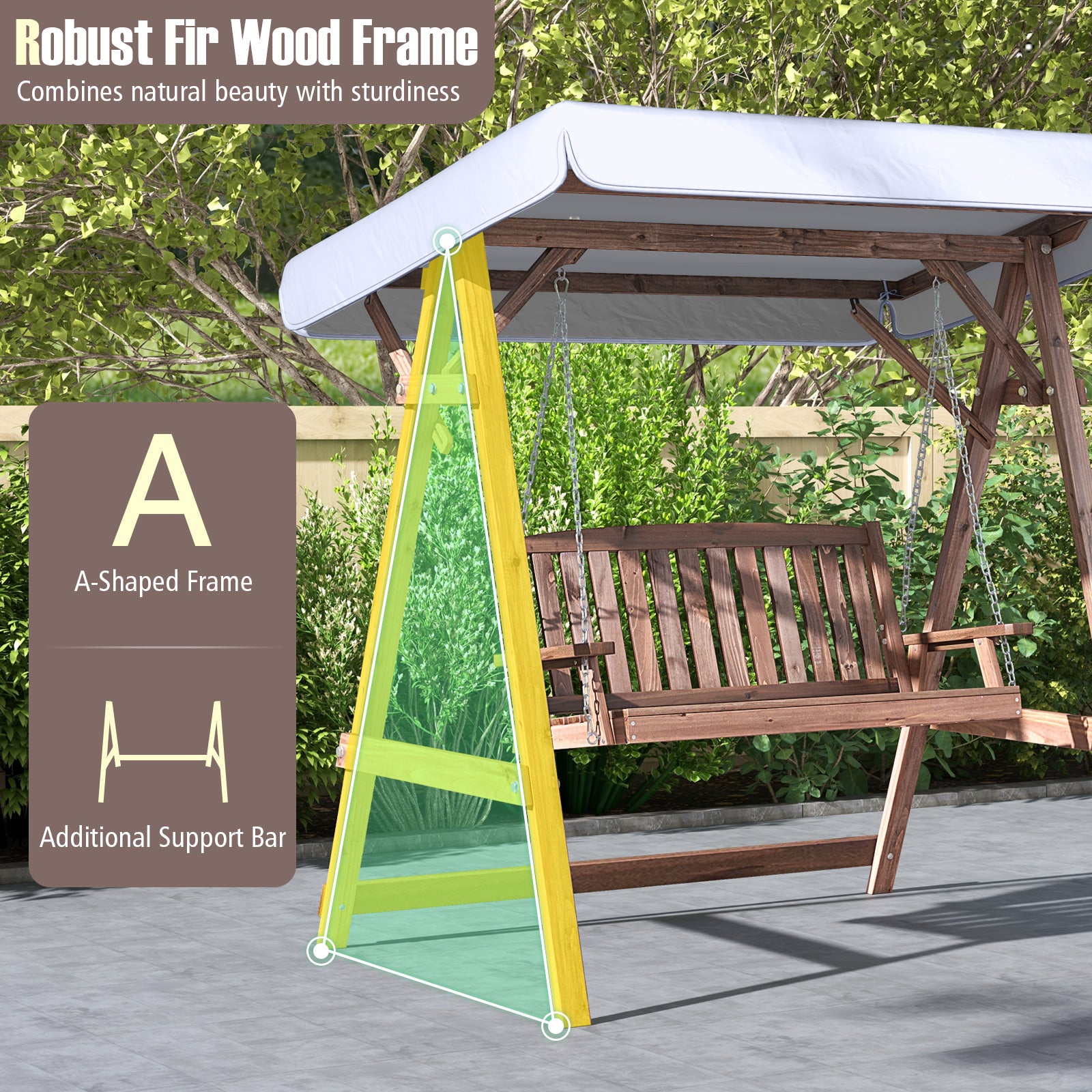 2-Person Porch Swing with Fir Wood Stand and Tilt Canopy, Brown Porch Swings at Gallery Canada