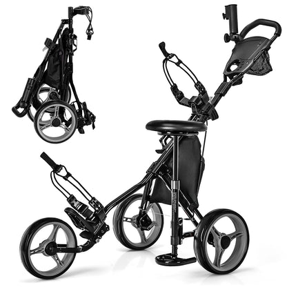 3 Wheels Folding Golf Push Cart with Seat Scoreboard and Adjustable Handle, Gray Golf at Gallery Canada