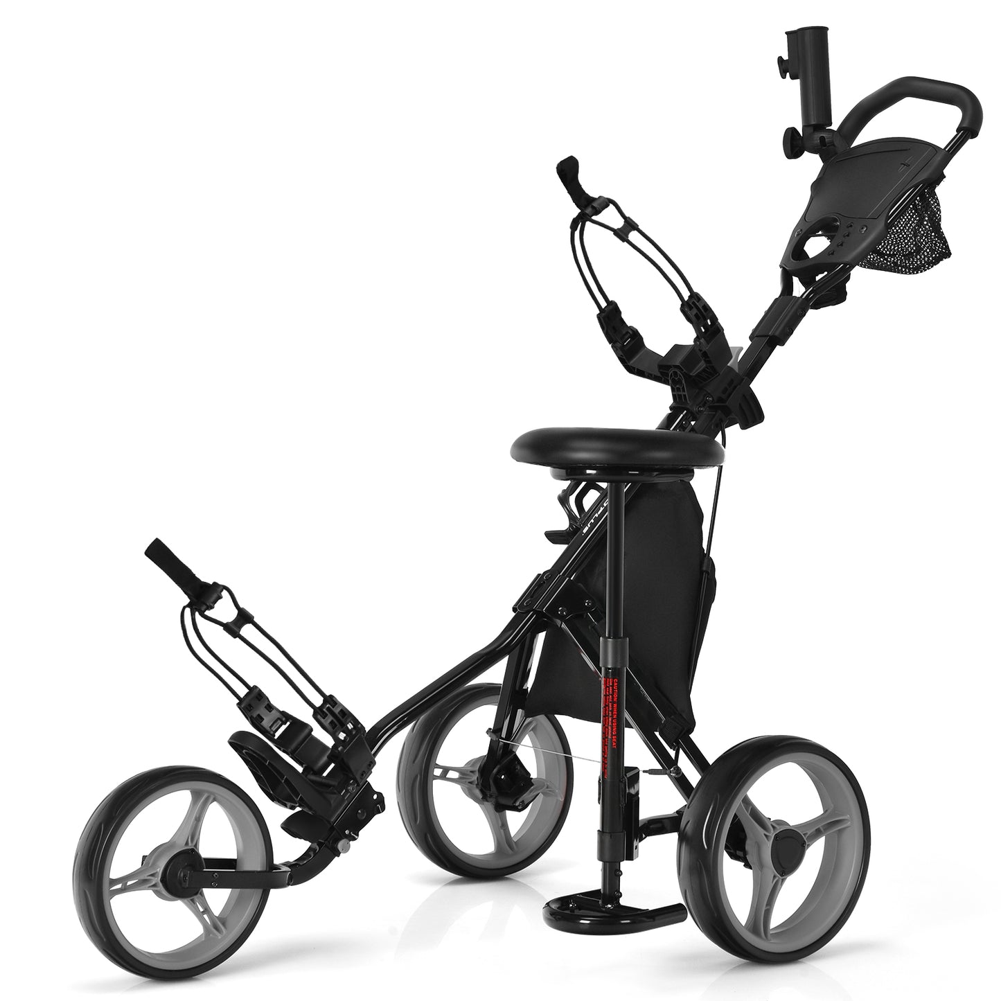 3 Wheels Folding Golf Push Cart with Seat Scoreboard and Adjustable Handle, Gray Golf at Gallery Canada