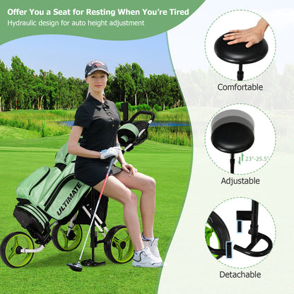 3 Wheels Folding Golf Push Cart with Seat Scoreboard and Adjustable Handle, Green Golf at Gallery Canada