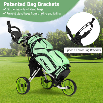 3 Wheels Folding Golf Push Cart with Seat Scoreboard and Adjustable Handle, Green Golf at Gallery Canada