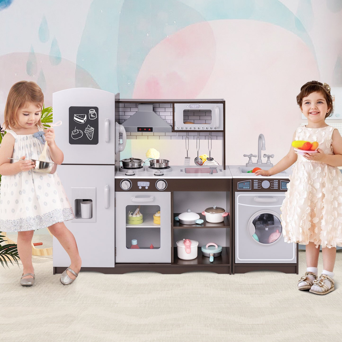 Corner Toy Kitchen Set with Light with Sounds Interactive, Dark Brown Play Kitchen Sets at Gallery Canada