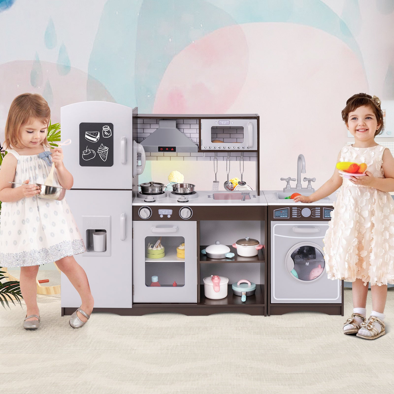 Corner Toy Kitchen Set with Light with Sounds Interactive, Dark Brown Play Kitchen Sets at Gallery Canada