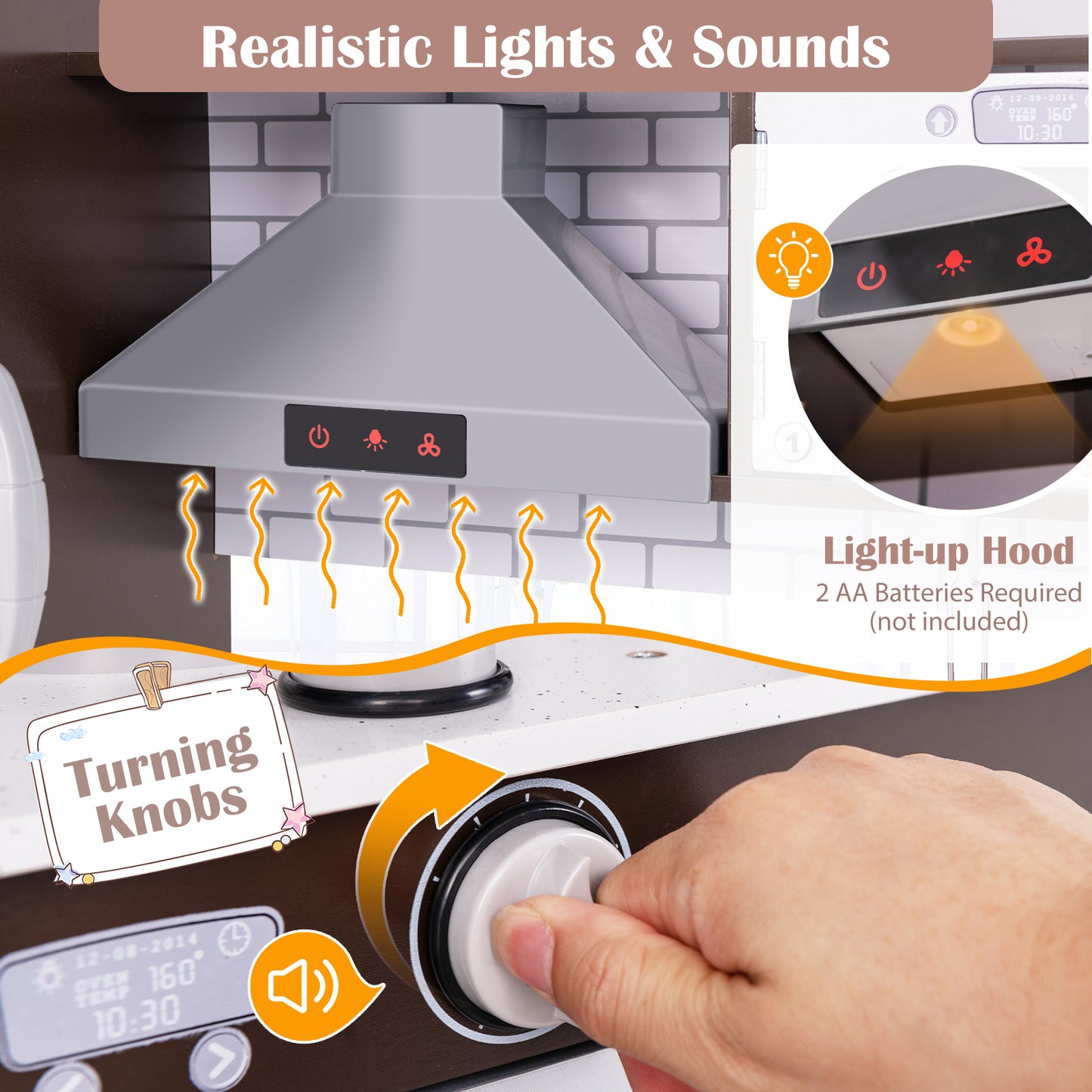 Corner Toy Kitchen Set with Light with Sounds Interactive, Dark Brown Play Kitchen Sets at Gallery Canada