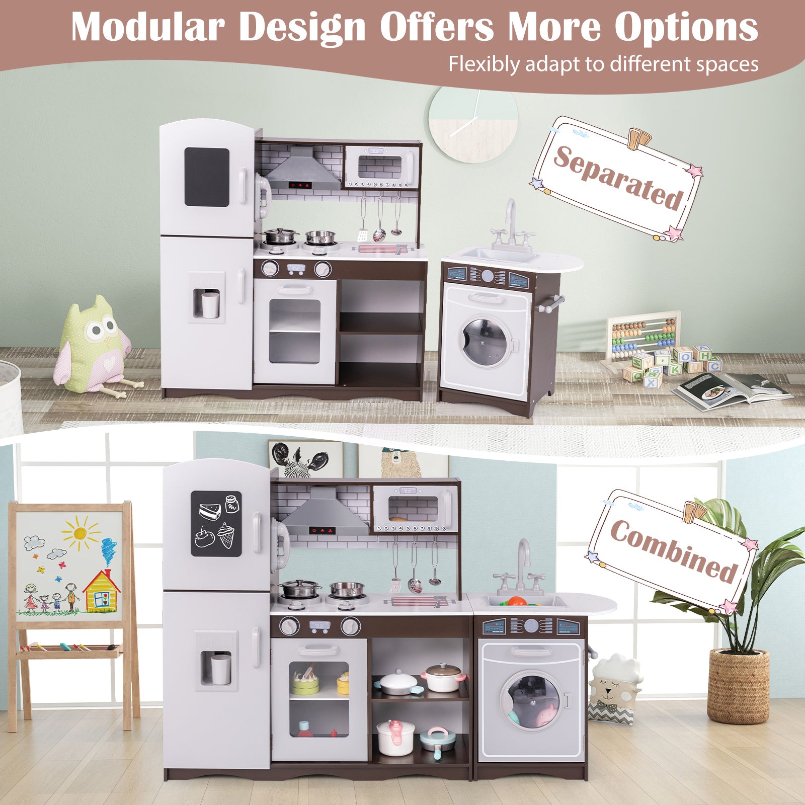 Corner Toy Kitchen Set with Light with Sounds Interactive, Dark Brown Play Kitchen Sets at Gallery Canada