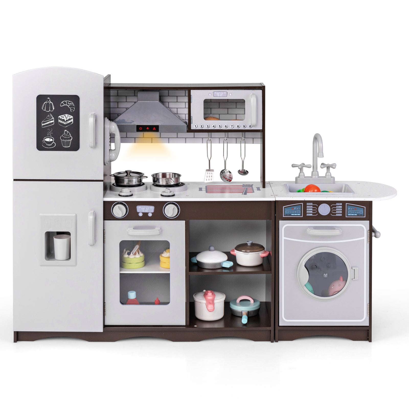 Corner Toy Kitchen Set with Light with Sounds Interactive, Dark Brown Play Kitchen Sets at Gallery Canada