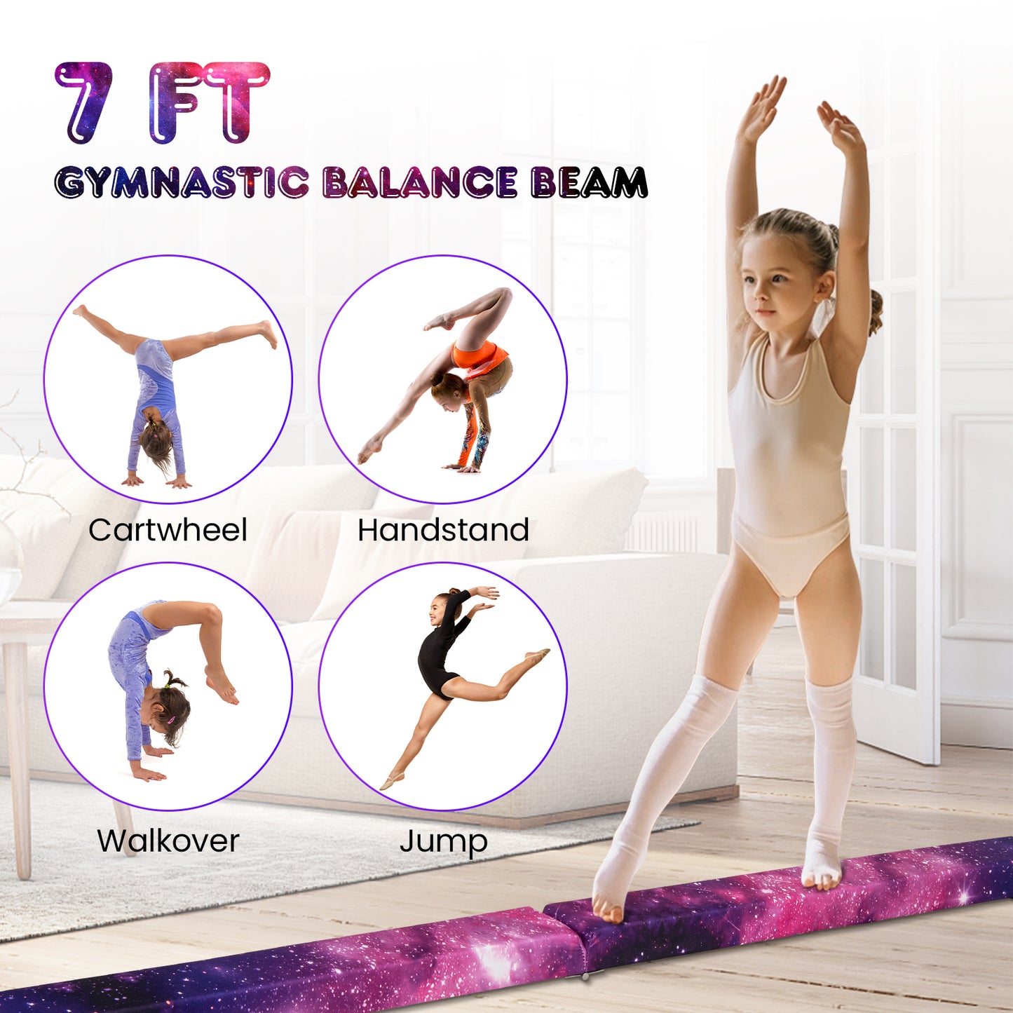 7 Feet Folding Portable Floor Balance Beam with Handles for Gymnasts, Transparent Toy Sports at Gallery Canada