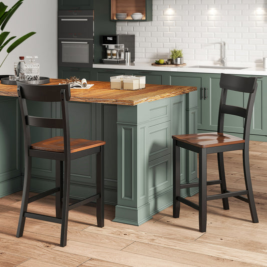 Farmhouse Dining Bar Stool Set, 2 Solid Rubber Wood Frame, Black Dining Chairs Black at Gallery Canada