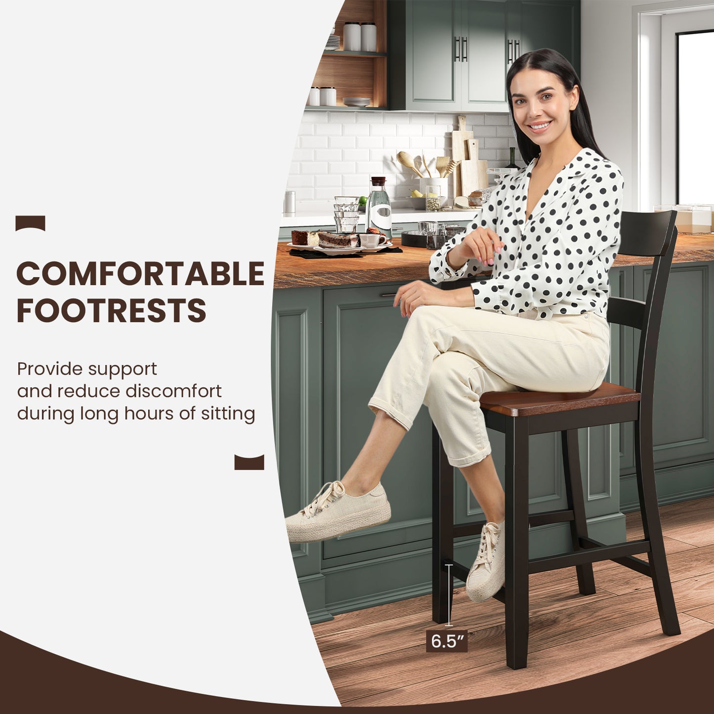 Farmhouse Dining Bar Stool Set, 2 Solid Rubber Wood Frame, Black Dining Chairs at Gallery Canada