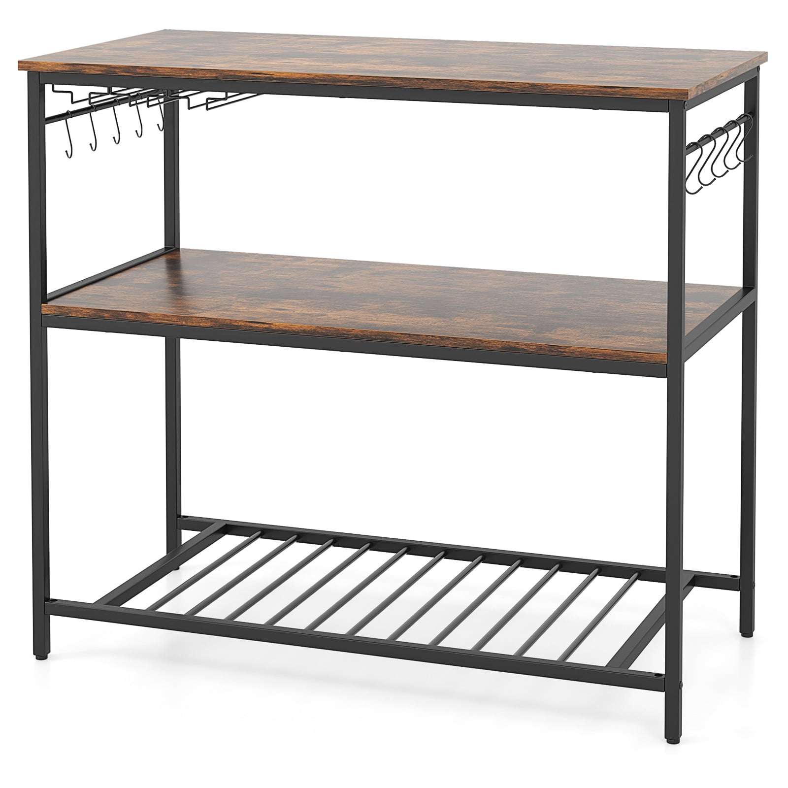 3 Shelves Kitchen Island Prep Table With Wine Rack, Rustic Brown Baker's Racks at Gallery Canada