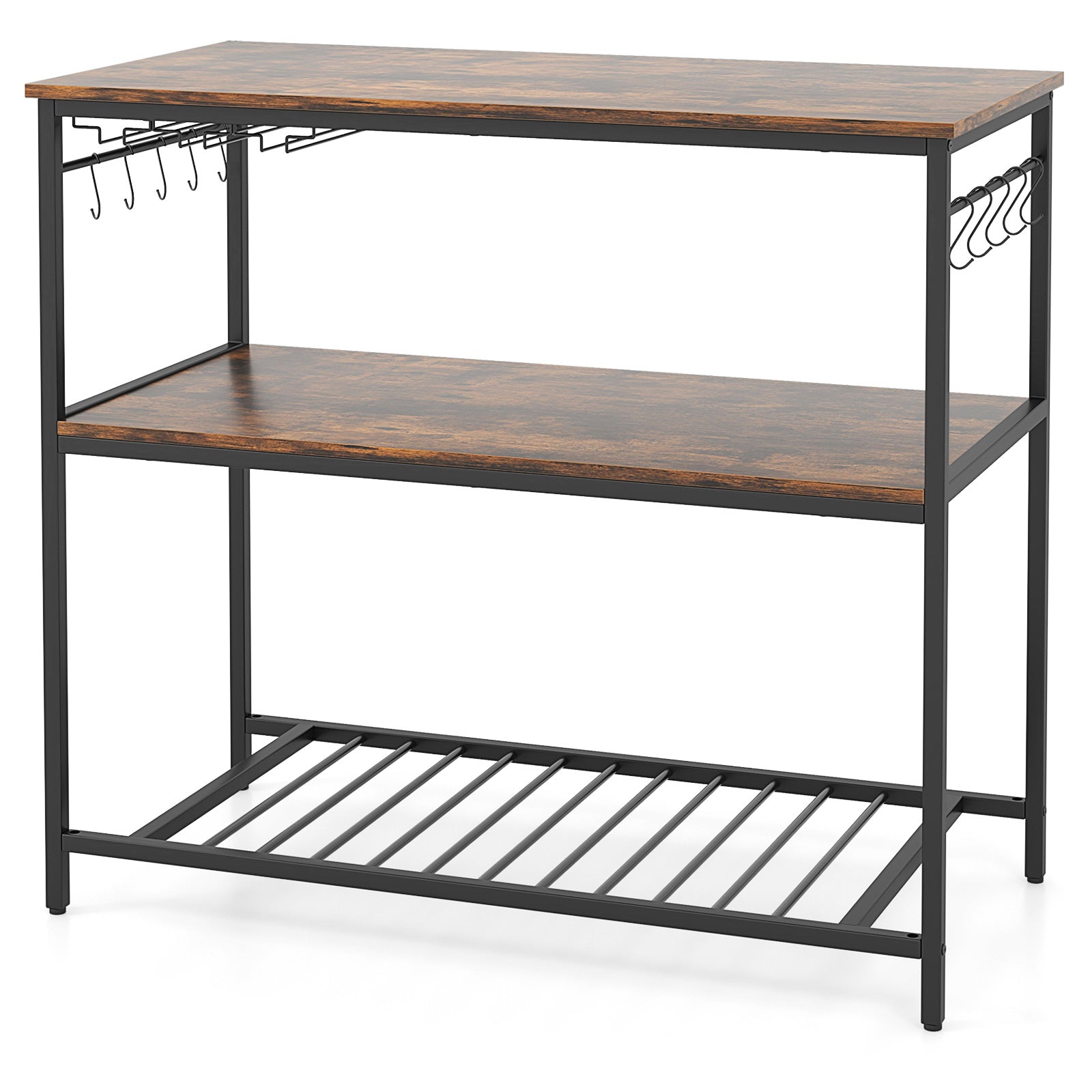 3 Shelves Kitchen Island Industrial Prep Table with Bottom Wine Rack, Rustic Brown Baker's Racks Rustic Brown at Gallery Canada