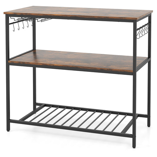3 Shelves Kitchen Island Industrial Prep Table with Bottom Wine Rack, Rustic Brown Baker's Racks Rustic Brown at Gallery Canada