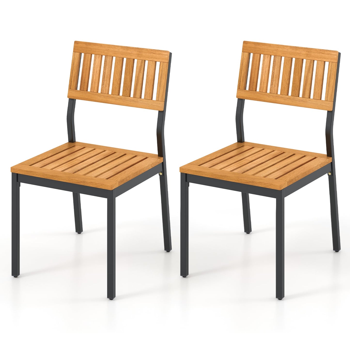 Ensemble de chaises de salle à manger pour patio, 2 chaises avec cadre en métal et bois d'acacia, couleur naturelle
