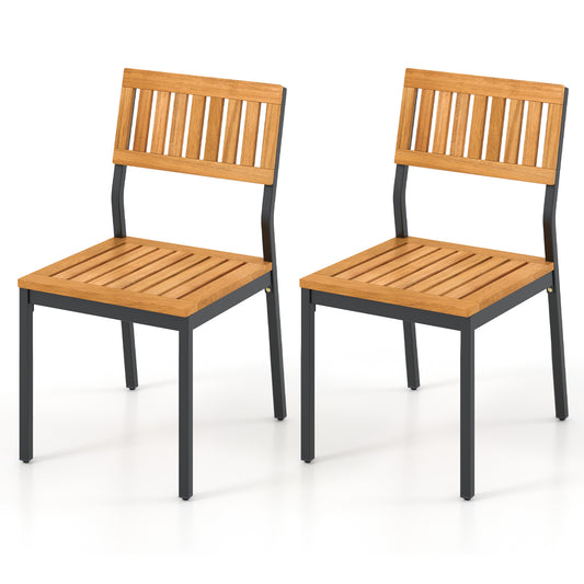 Patio Dining Chair Set, 2 Metal Acacia Wood Frame, Natural Dining Chairs Natural at Gallery Canada