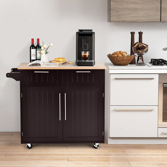 Heavy Duty Rolling Kitchen Cart with Tower Holder and Drawer, Brown Kitchen Islands & Carts Brown at Gallery Canada