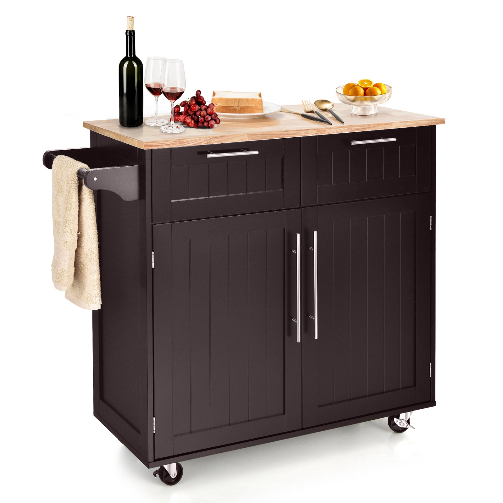 Heavy Duty Rolling Kitchen Cart with Tower Holder and Drawer, Brown Kitchen Islands & Carts Brown at Gallery Canada