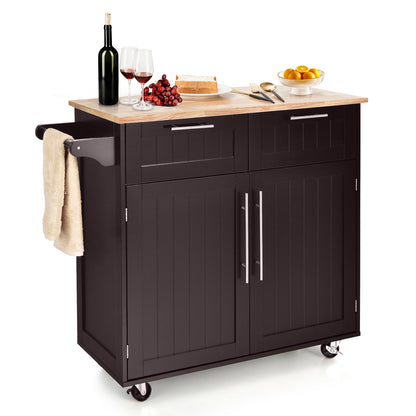 Heavy Duty Rolling Kitchen Cart with Tower Holder and Drawer, Brown Kitchen Islands & Carts Brown at Gallery Canada
