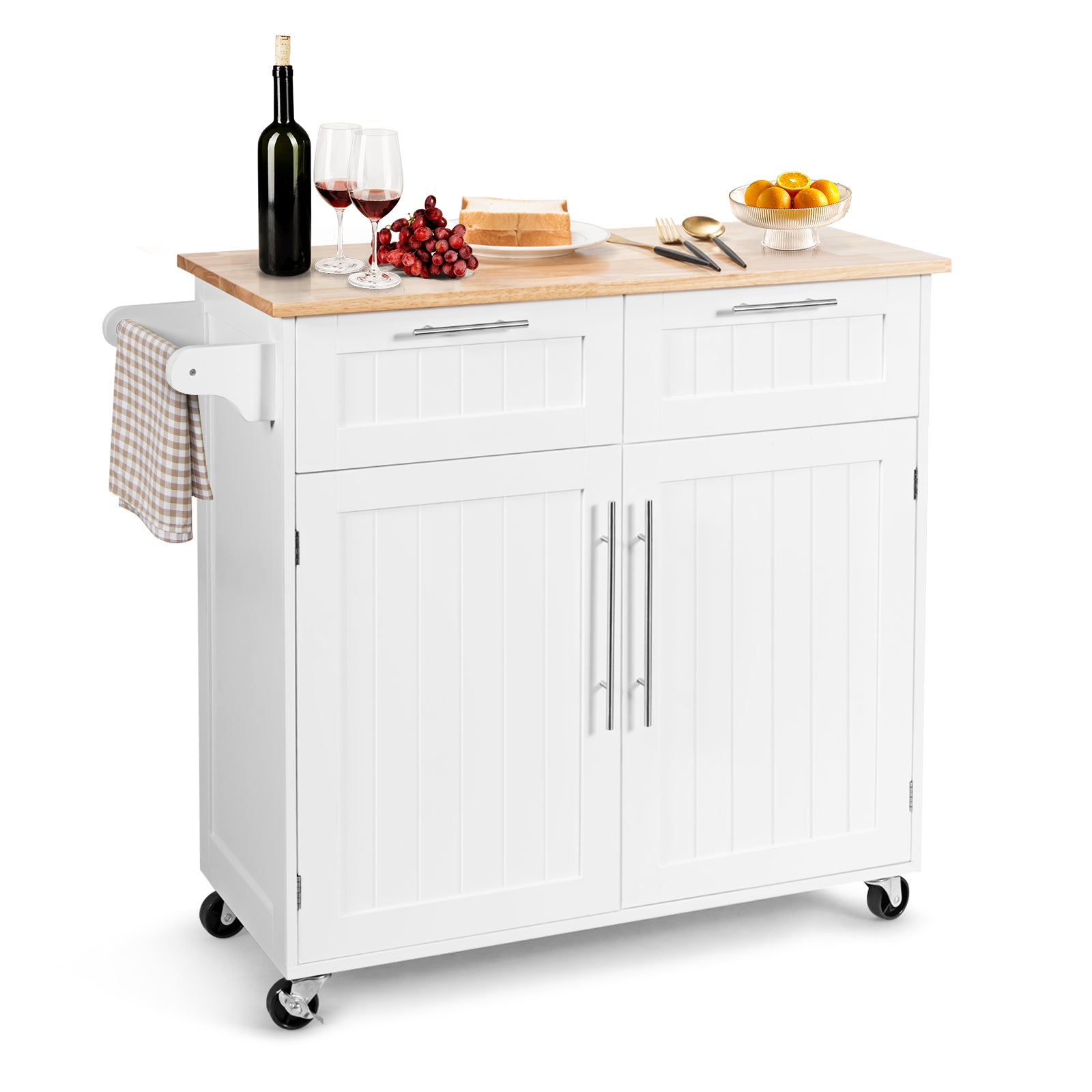 Heavy Duty Rolling Kitchen Cart with Tower Holder and Drawer, White Kitchen Islands & Carts White at Gallery Canada