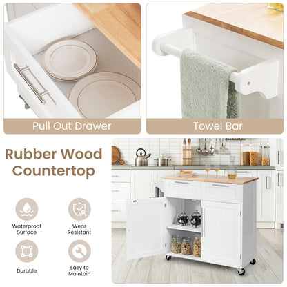 Heavy Duty Rolling Kitchen Cart with Tower Holder and Drawer, White Kitchen Islands & Carts at Gallery Canada