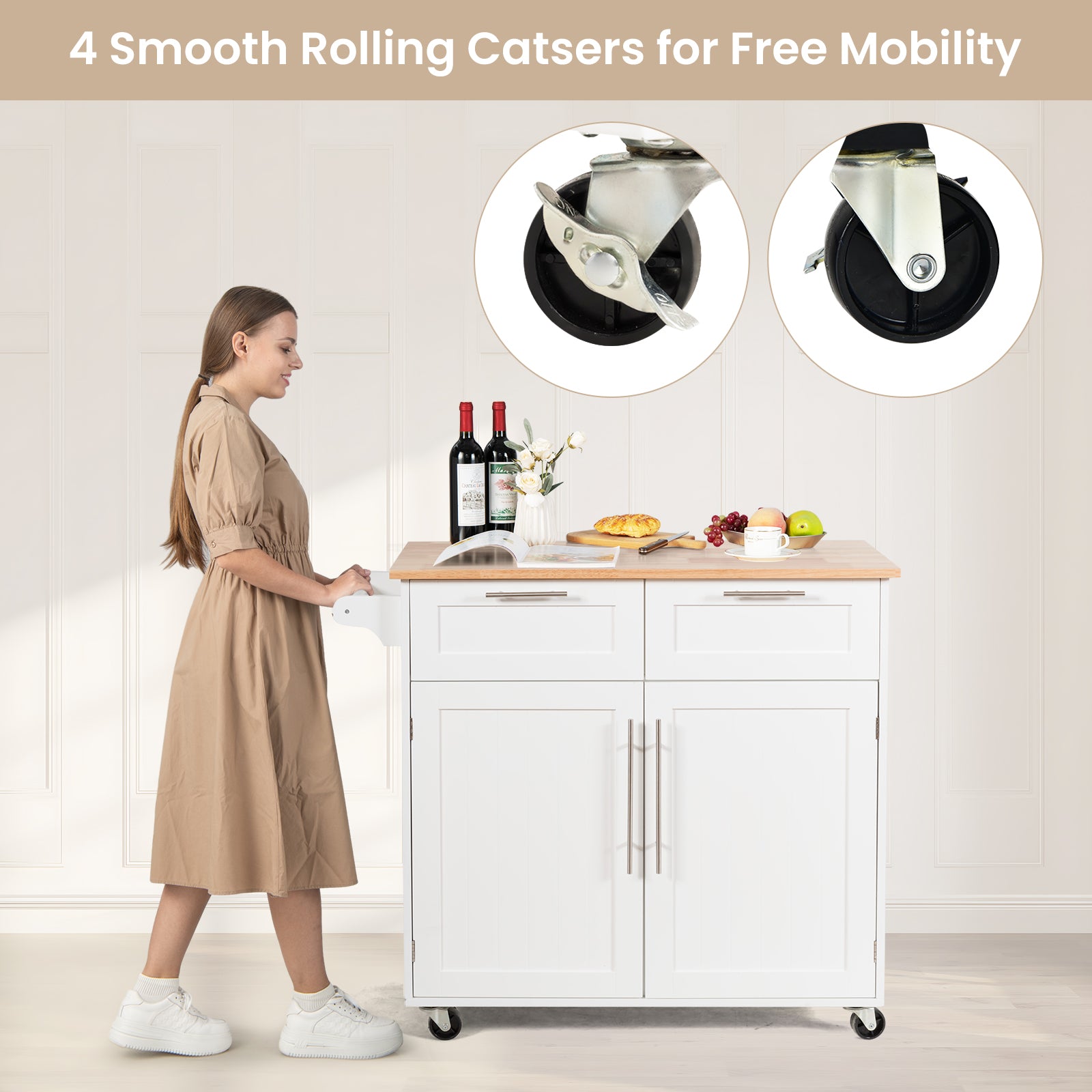 Heavy Duty Rolling Kitchen Cart with Tower Holder and Drawer, White Kitchen Islands & Carts at Gallery Canada