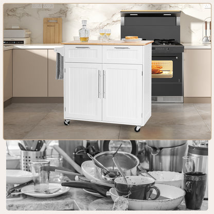 Heavy Duty Rolling Kitchen Cart with Tower Holder and Drawer, White Kitchen Islands & Carts at Gallery Canada