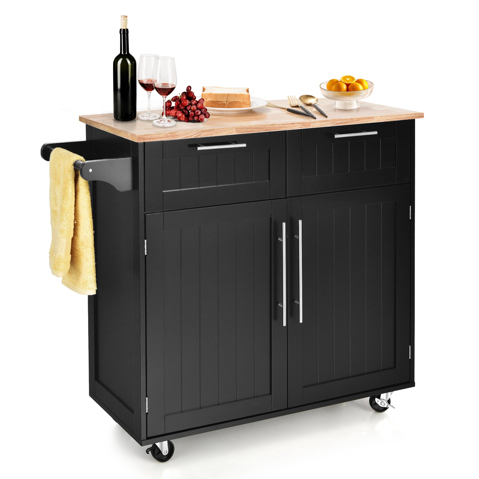 Heavy Duty Rolling Kitchen Cart with Tower Holder and Drawer, Black Kitchen Islands & Carts Black at Gallery Canada