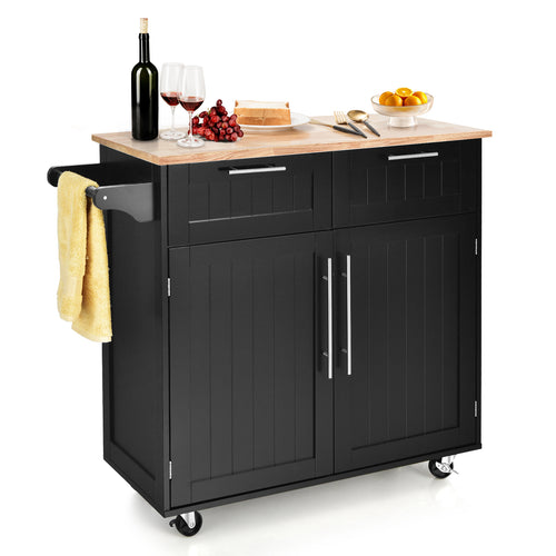 Heavy Duty Rolling Kitchen Cart with Tower Holder and Drawer, Black