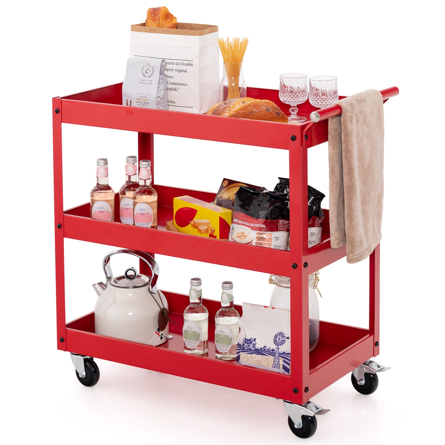 3-Tier Metal Utility Cart, Red Kitchen Islands & Carts at Gallery Canada
