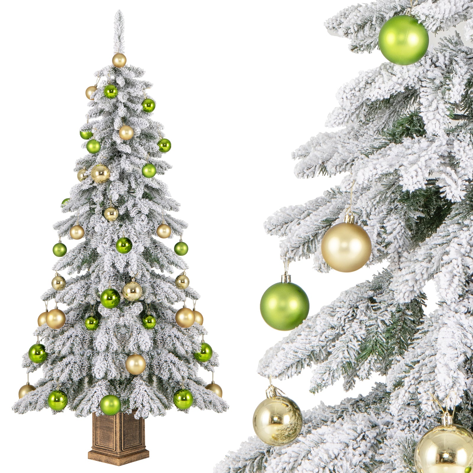6 Feet Artificial Xmas Tree with 589 Flocked Branch Tips and 48 Xmas Balls, White Christmas Tree at Gallery Canada