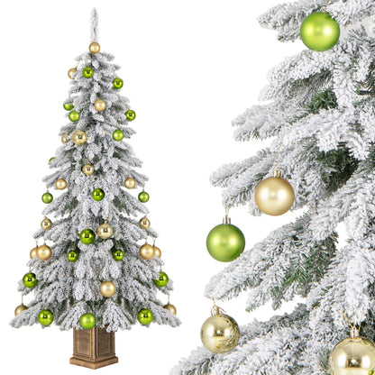 6 Feet Artificial Xmas Tree with 589 Flocked Branch Tips and 48 Xmas Balls, White Christmas Tree at Gallery Canada