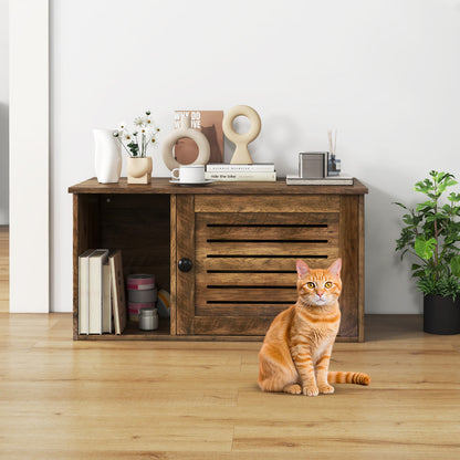 Cat Litter Box Enclosure with Louvered Door and Open Compartment, Oak Cat Houses at Gallery Canada