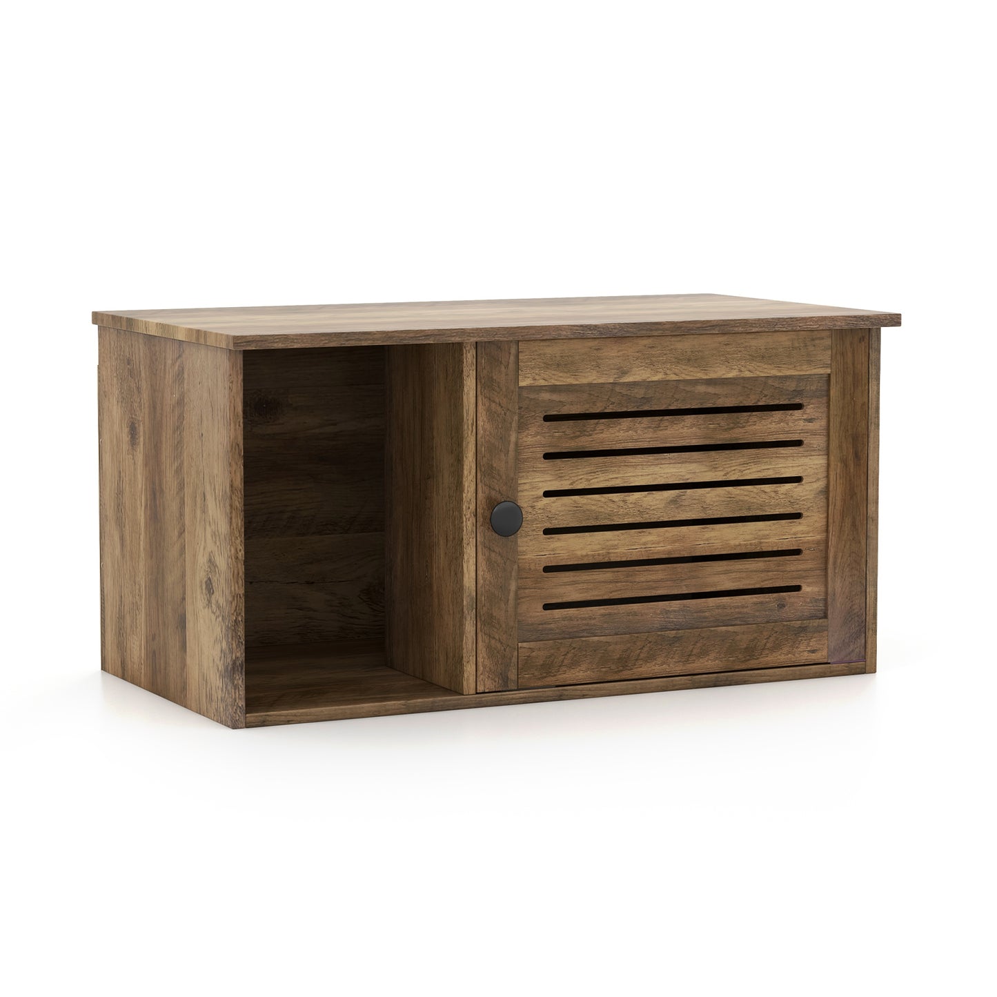 Cat Litter Box Enclosure with Louvered Door and Open Compartment, Oak Cat Houses Oak at Gallery Canada