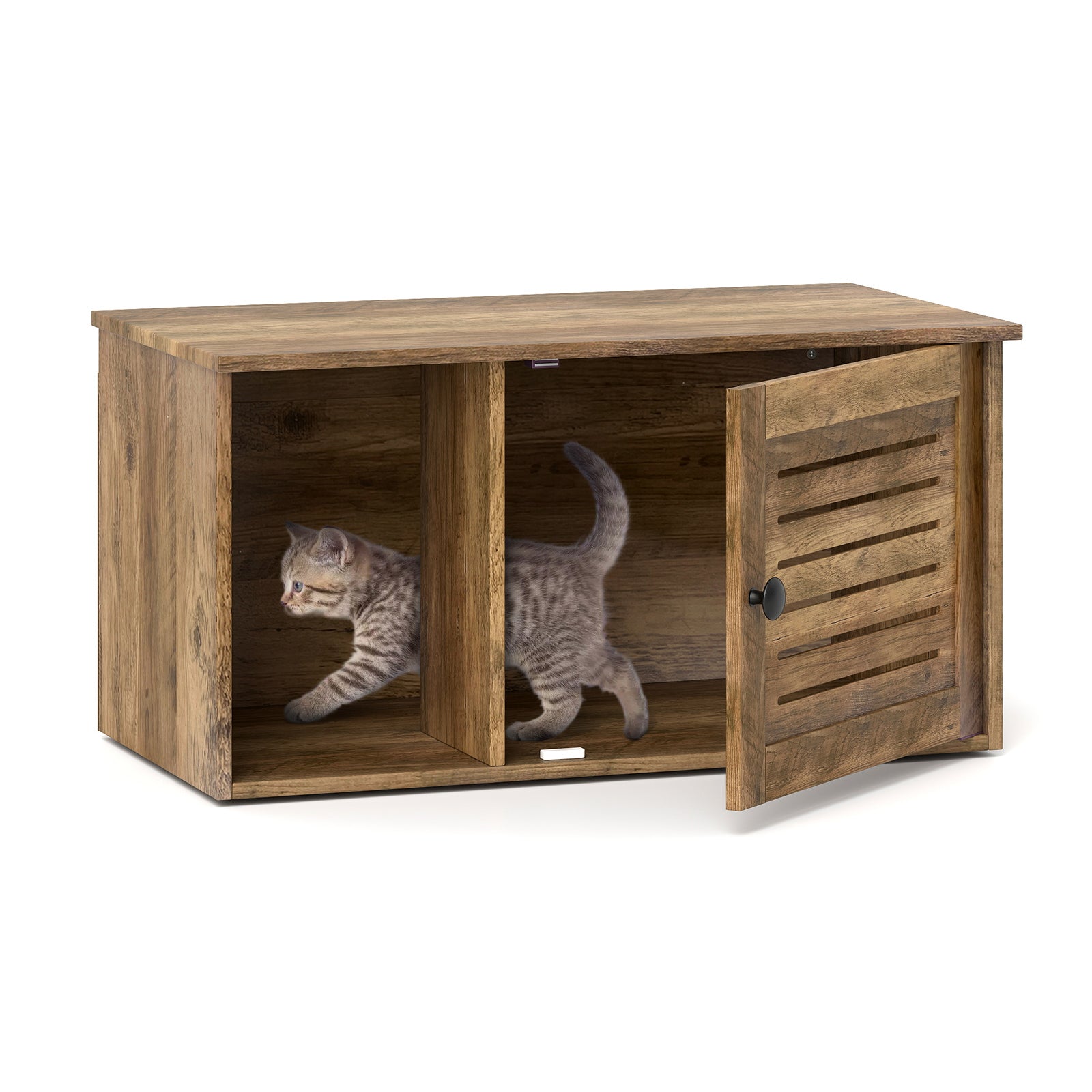 Cat Litter Box Enclosure with Louvered Door and Open Compartment, Oak Cat Houses at Gallery Canada