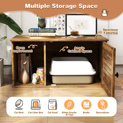 Cat Litter Box Enclosure with Louvered Door and Open Compartment, Oak Cat Houses at Gallery Canada