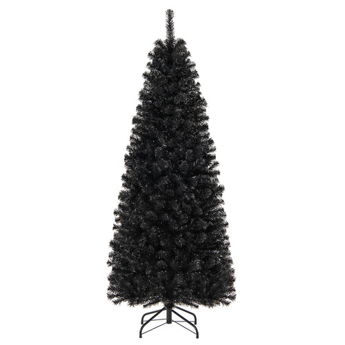 Pre-lit Christmas Halloween Tree with PVC Branch Tips and Warm White Lights-6', Black