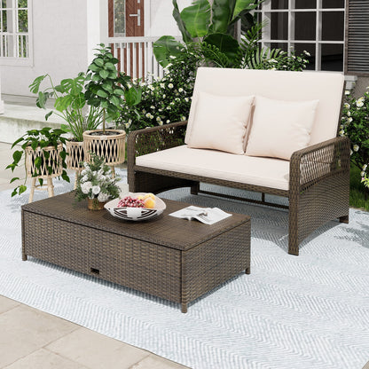 Patio Adjustable Wicker Daybed with 4-Level Backrest and Soft Cushions, Beige Outdoor Sectionals at Gallery Canada
