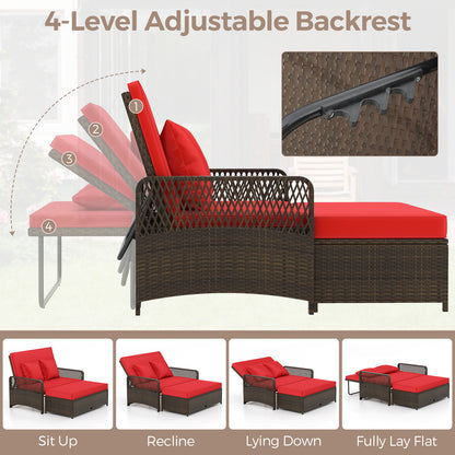 Patio Adjustable Wicker Daybed with 4-Level Backrest and Soft Cushions, Red Outdoor Sectionals at Gallery Canada