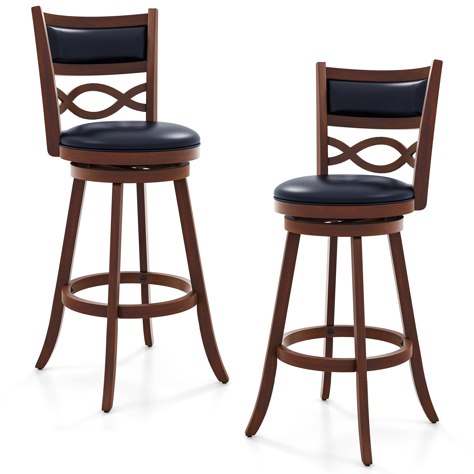 Bar Stools Set of 2 with Rubber Wood Frame and Faux Leather Upholstered Seat-29 Inch, Black & Brown Bar Stools Set of 2, 29" - Black & Brown at Gallery Canada
