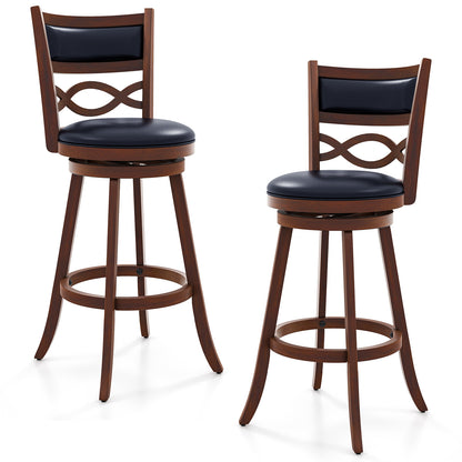 Bar Stools Set of 2 with Rubber Wood Frame and Faux Leather Upholstered Seat-29 Inch, Black & Brown Bar Stools Set of 2, 29" - Black & Brown at Gallery Canada