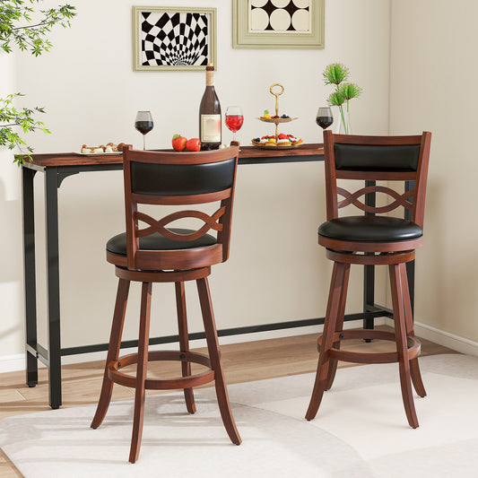 Bar Stools Set of 2 with Rubber Wood Frame and Faux Leather Upholstered Seat-29 Inch, Black & Brown Bar Stools Set of 2, 29" - Black & Brown at Gallery Canada