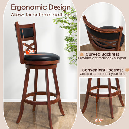 Bar Stools Set of 2 with Rubber Wood Frame and Faux Leather Upholstered Seat-29 Inch, Black & Brown Bar Stools at Gallery Canada
