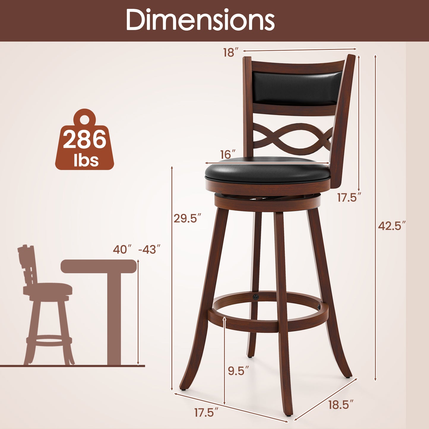 Bar Stools Set of 2 with Rubber Wood Frame and Faux Leather Upholstered Seat-29 Inch, Black & Brown Bar Stools at Gallery Canada