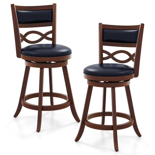 Bar Stools Set of 2 with Rubber Wood Frame and Faux Leather Upholstered Seat-24 Inch, Black & Brown Bar Stools Set of 2, 24" - Black & Brown at Gallery Canada