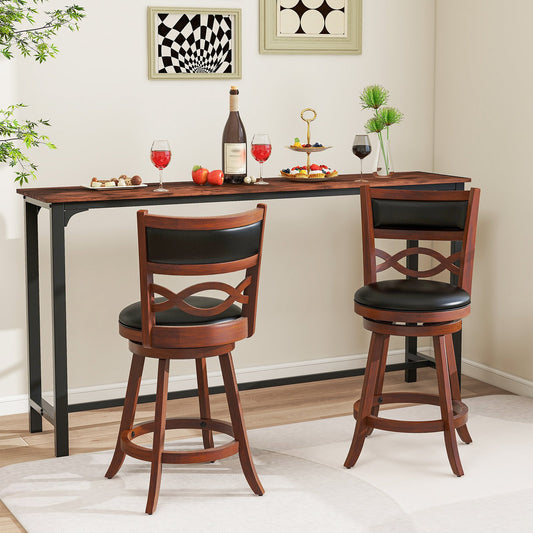 Bar Stools Set of 2 with Rubber Wood Frame and Faux Leather Upholstered Seat-24 Inch, Black & Brown Bar Stools Set of 2, 24" - Black & Brown at Gallery Canada
