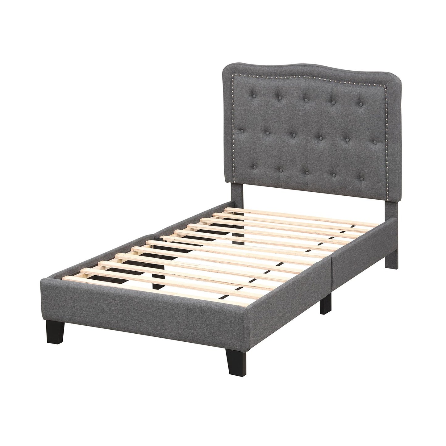 Twin Size Bed Frame with 46 Inch Tall Button Tufted Headboard, Gray Simple Bed Frame Gray at Gallery Canada