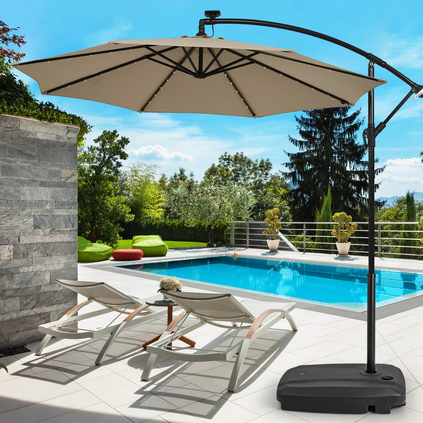 Fillable Universal Offset Umbrella Base with Cross Base and Wheels, Black Outdoor Umbrella Bases at Gallery Canada