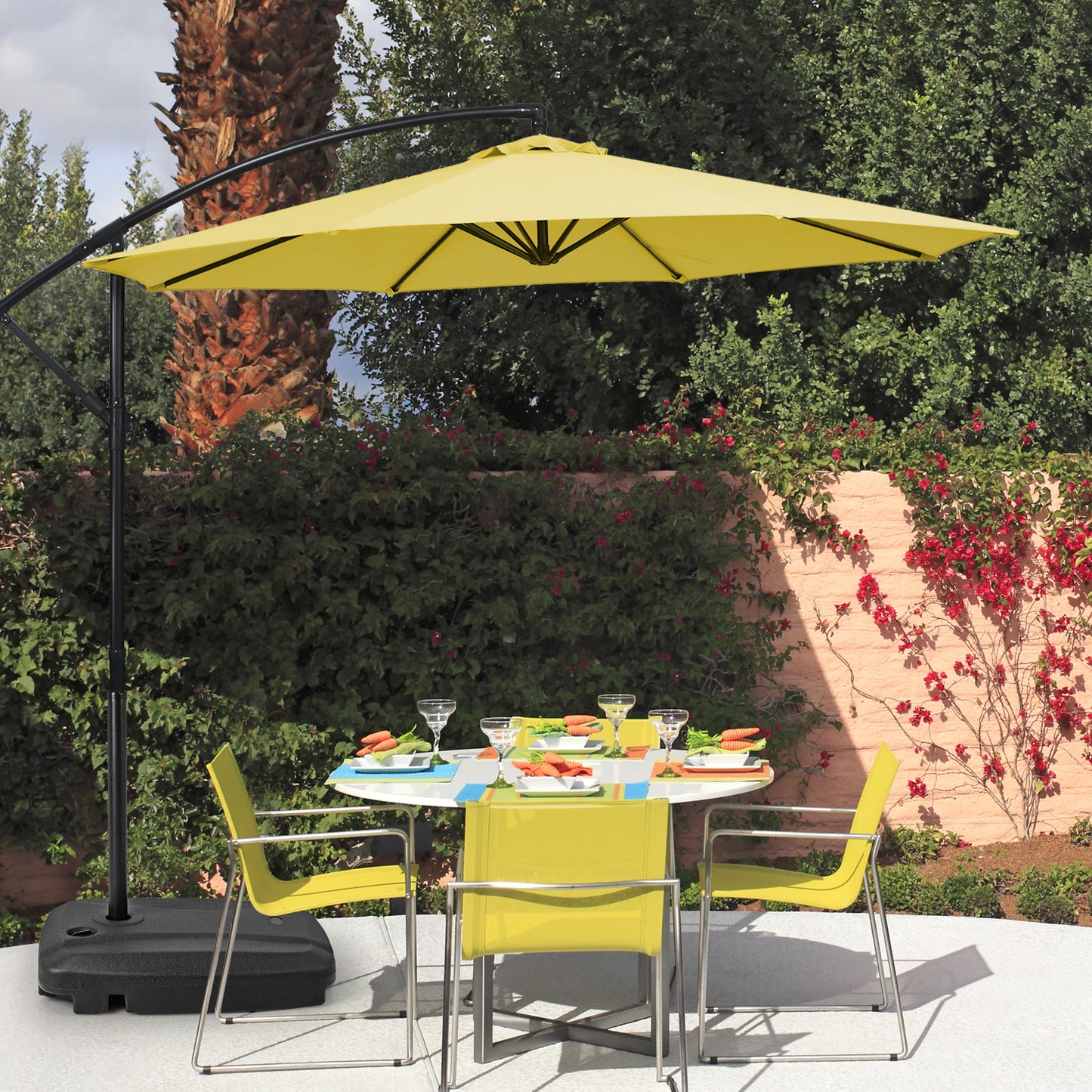 Fillable Universal Offset Umbrella Base with Cross Base and Wheels, Black Outdoor Umbrella Bases at Gallery Canada