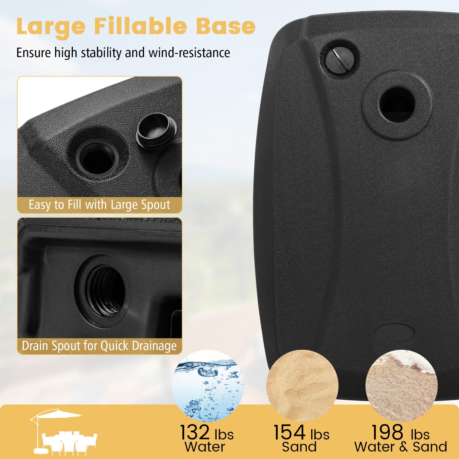 Fillable Universal Offset Umbrella Base with Cross Base and Wheels, Black Outdoor Umbrella Bases at Gallery Canada